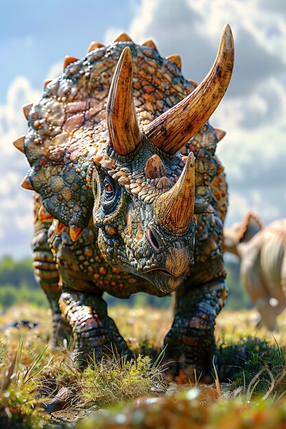Vista de la extinta criatura dinosaurio triceratops
