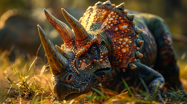 Vista de la extinta criatura dinosaurio triceratops