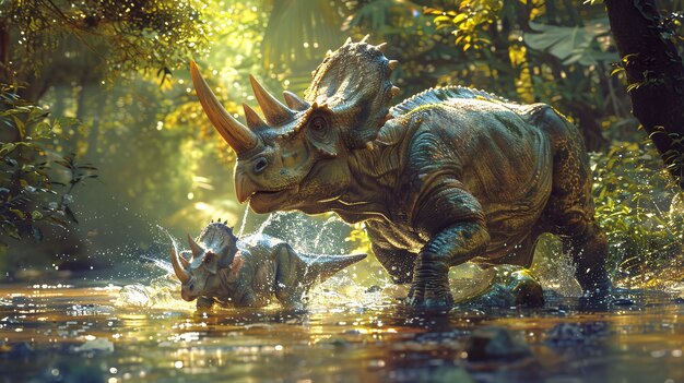 Vista de la extinta criatura dinosaurio triceratops
