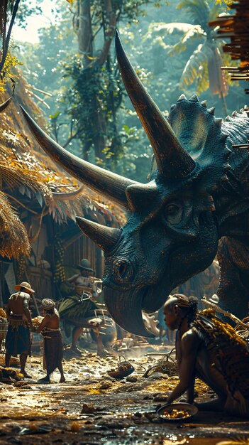 Vista de la extinta criatura dinosaurio triceratops