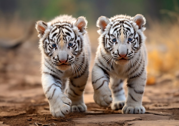 Foto gratuita vista de los feroces cachorros de tigre salvaje en la naturaleza