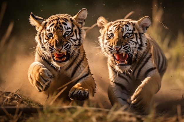 Foto gratuita vista de los feroces tigres salvajes en la naturaleza