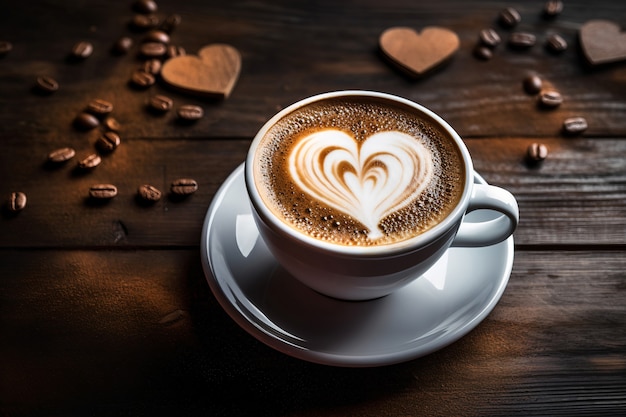 Foto gratuita vista de la forma del corazón en la taza de café