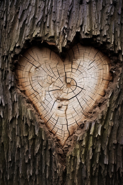 Vista de forma de corazón en el tronco de un árbol
