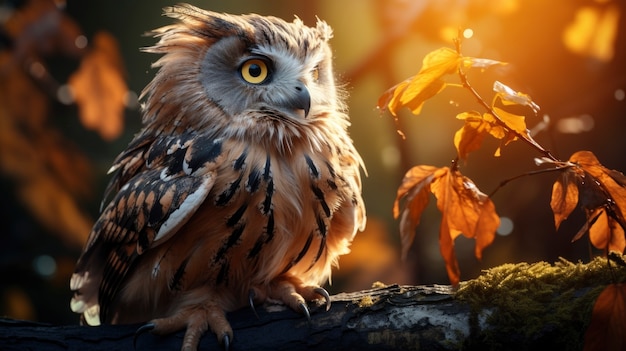 Vista fotorrealista de un búho con plumas en la naturaleza