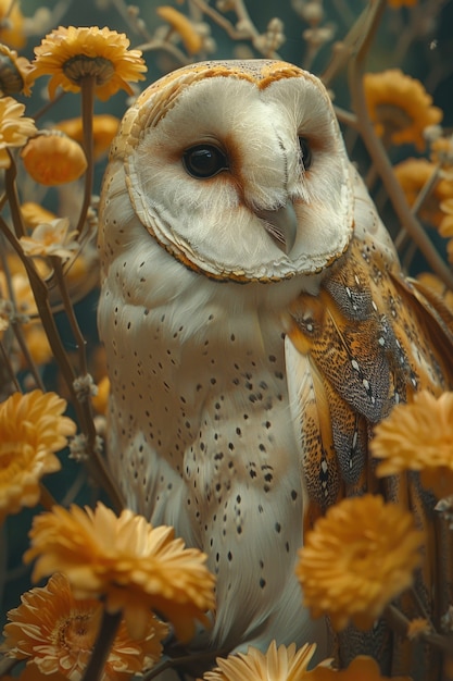 Vista fotorrealista de un búho con plumas en la naturaleza