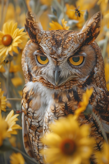 Foto gratuita vista fotorrealista de un búho con plumas en la naturaleza