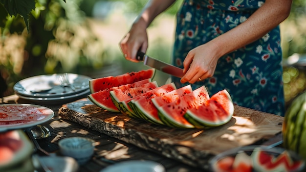 Foto gratuita vista fotorrealista de la dulce y sabrosa fruta de la sandía