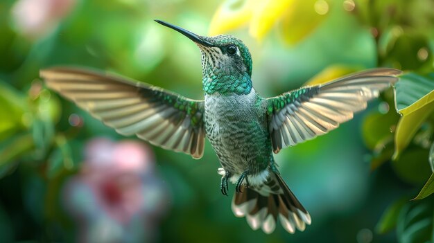 Una vista fotorrealista del hermoso colibrí en su hábitat natural