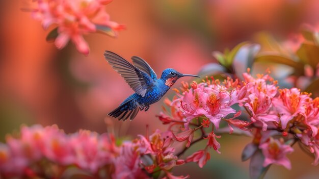 Una vista fotorrealista del hermoso colibrí en su hábitat natural