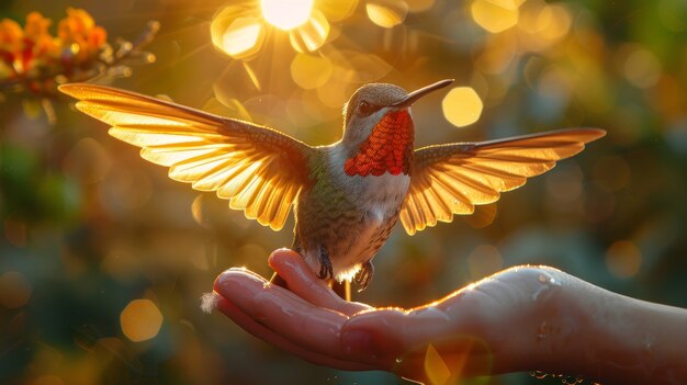 Una vista fotorrealista del hermoso colibrí en su hábitat natural