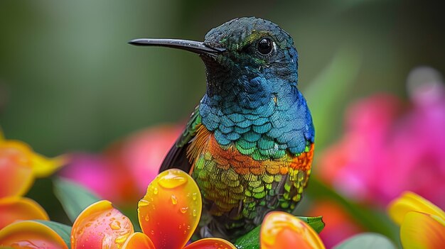 Una vista fotorrealista del hermoso colibrí en su hábitat natural