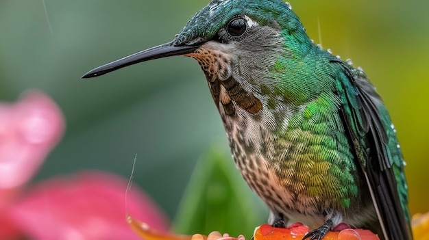 Una vista fotorrealista del hermoso colibrí en su hábitat natural