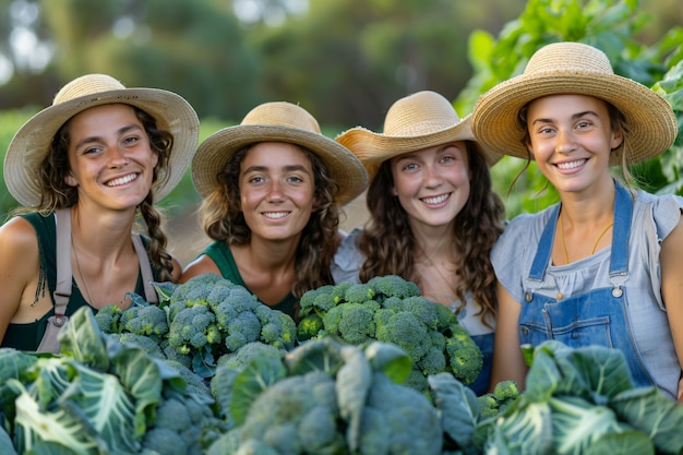 Foto gratuita vista fotorrealista de una mujer cosechando en un jardín ecológico sostenible