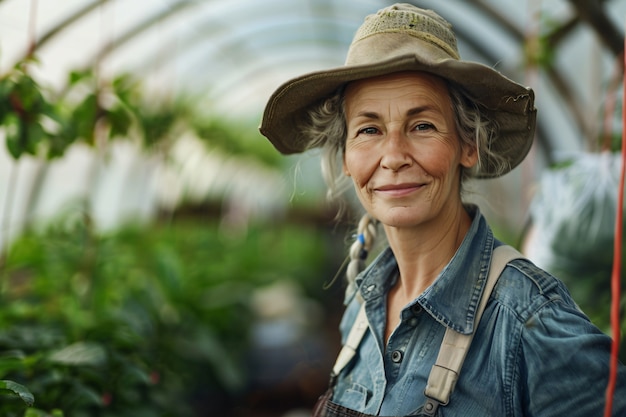 Foto gratuita vista fotorrealista de una mujer cosechando en un jardín ecológico sostenible