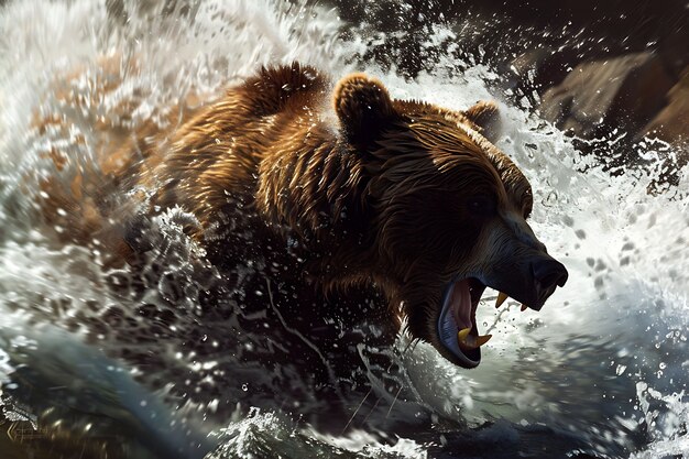 Vista fotorrealista del oso salvaje en su entorno natural