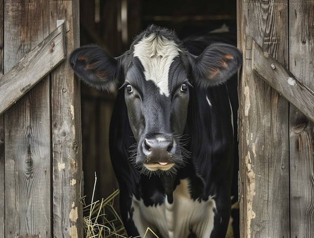 Vista fotorrealista de la vaca en el granero