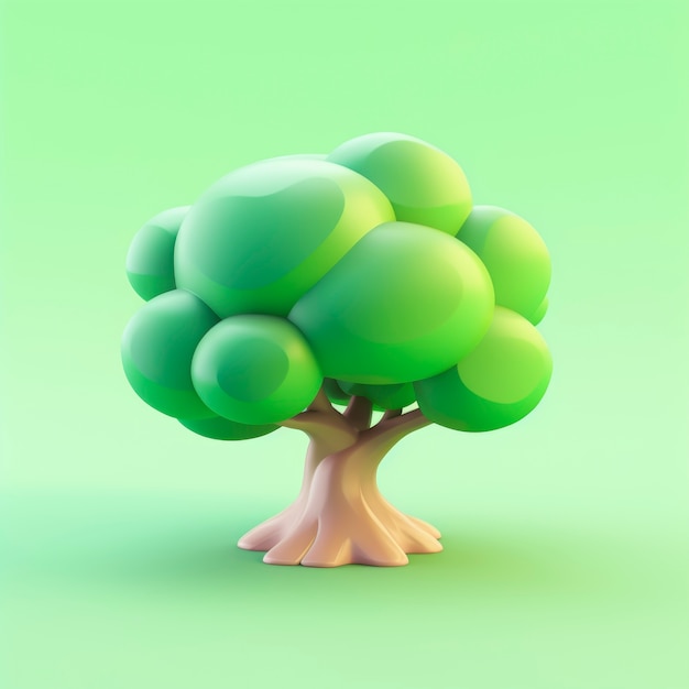 Foto gratuita vista frontal del árbol 3d con hojas y tronco.