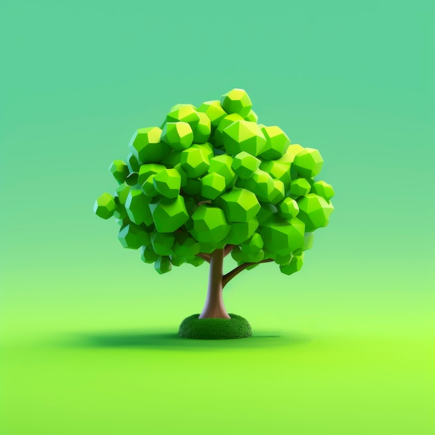 Foto gratuita vista frontal del árbol 3d con hojas y tronco.
