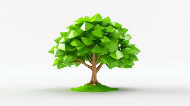 Vista frontal del árbol 3d con hojas y tronco.