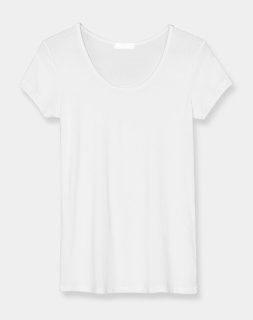 Vista frontal básica de la ropa de las mujeres de la camiseta blanca con cuello redondo