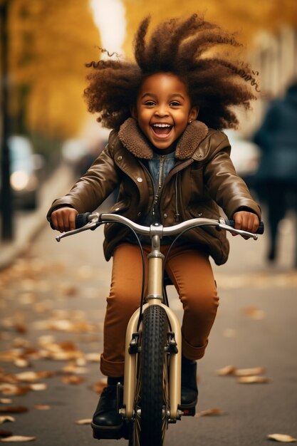 Vista frontal chica en bicicleta