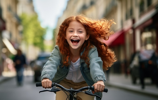 Vista frontal chica en bicicleta