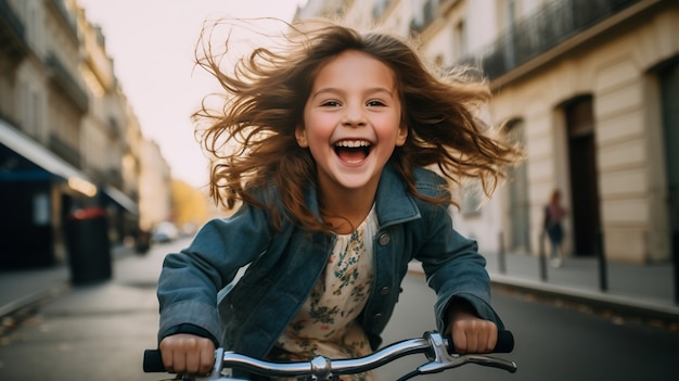 Foto gratuita vista frontal chica en bicicleta