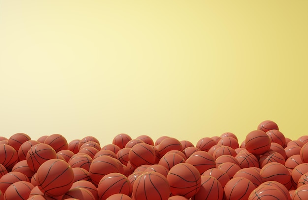 Vista frontal de la composición con pelotas de baloncesto.