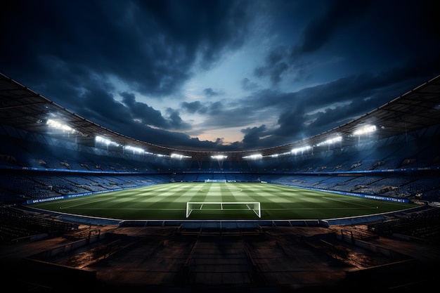 Foto gratuita vista frontal del estadio deportivo con fondo de luces.