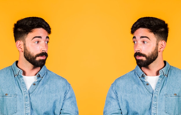 Foto gratuita vista frontal hombre antes y después de la rinoplastia.