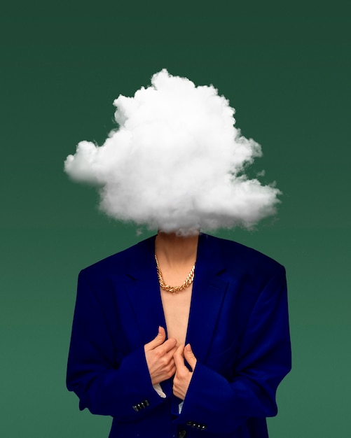 Vista frontal hombre con cabeza en forma de nube