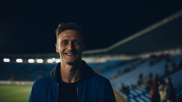 Foto gratuita vista frontal del hombre sonriente en el estadio