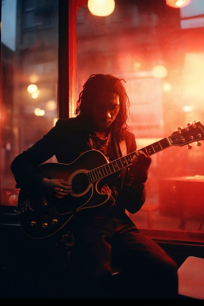 Foto gratuita vista frontal hombre tocando la guitarra