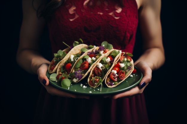 Foto gratuita vista frontal de las manos sosteniendo un delicioso taco