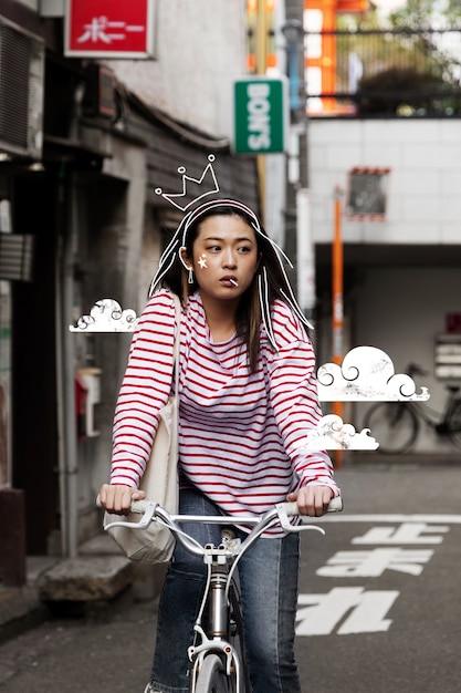 Vista frontal mujer en bicicleta