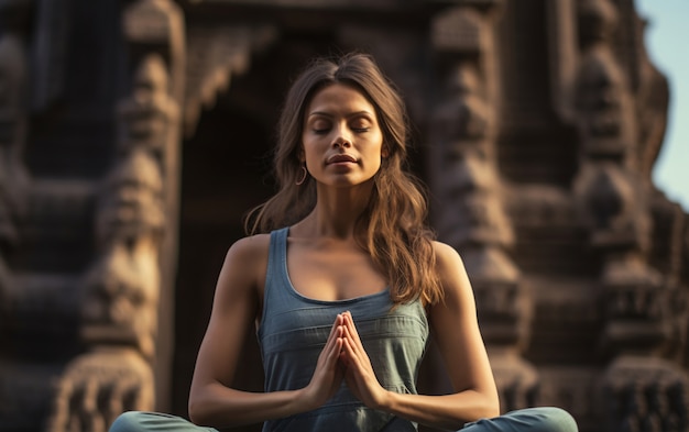 Foto gratuita vista frontal de una mujer haciendo yoga