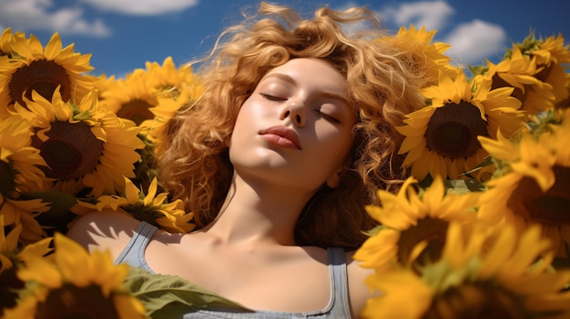 Foto gratuita vista frontal de una mujer posando con girasol