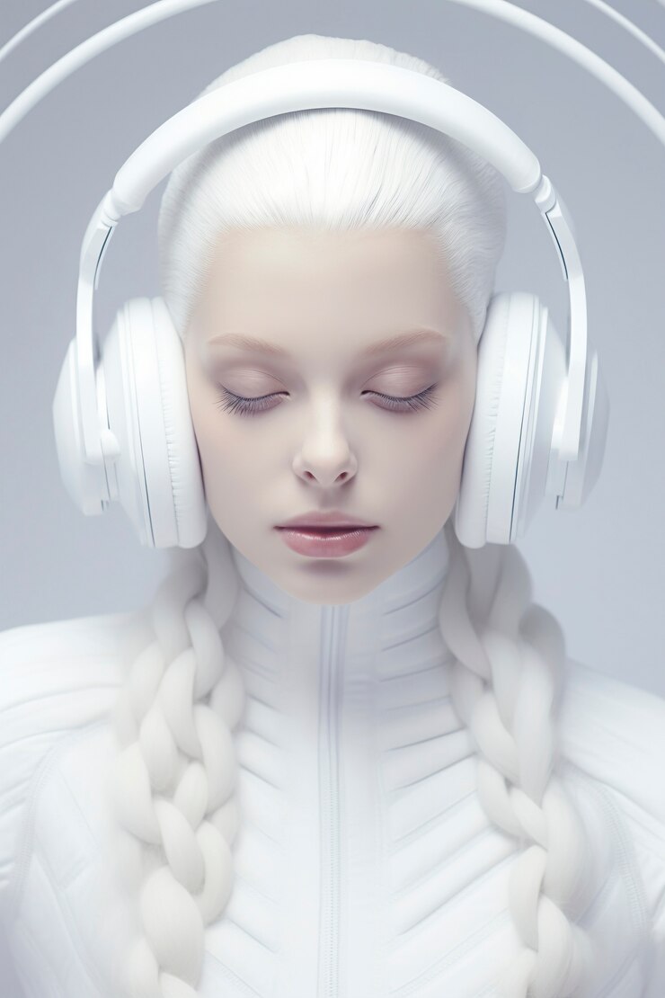 Foto gratuito vista frontal de una mujer posando un retrato futurista