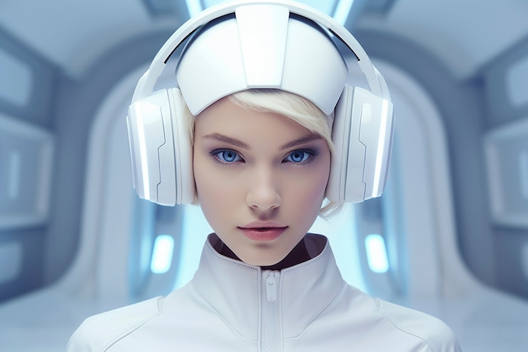 Foto gratuito vista frontal de una mujer posando un retrato futurista