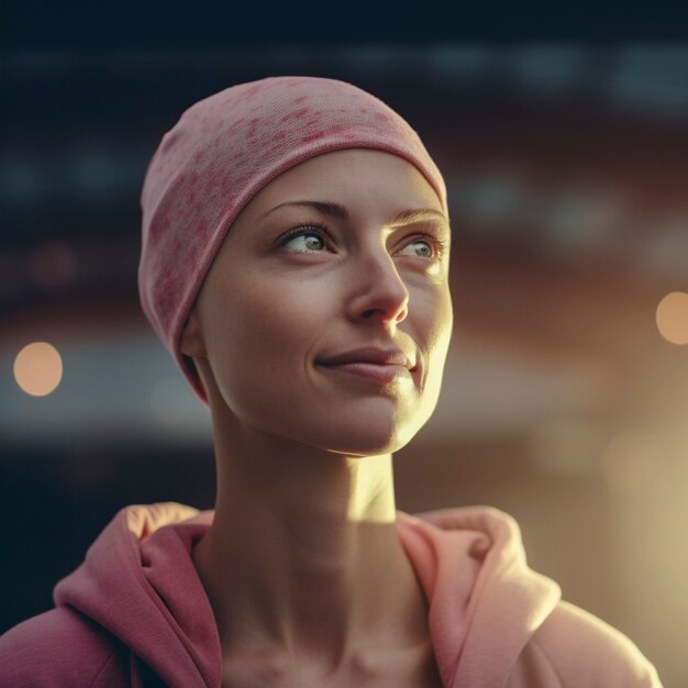 Vista frontal de una mujer positiva con cáncer