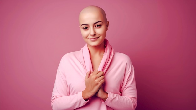 Vista frontal de una mujer positiva con cáncer