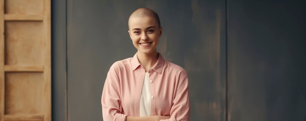 Foto gratuita vista frontal de una mujer positiva con cáncer