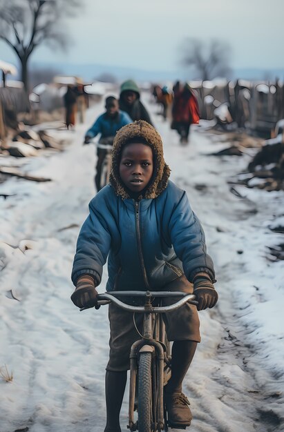 Vista frontal niño en bicicleta al aire libre