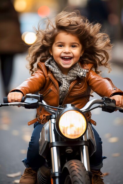 Vista frontal niño con motocicleta