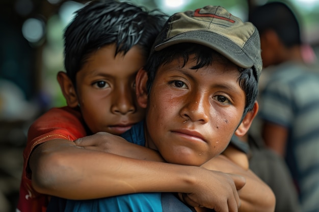 Foto gratuita vista frontal niños abrazándose