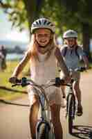 Foto gratuita vista frontal de niños en bicicleta al aire libre.