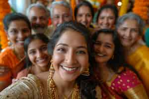 Foto gratuita vista frontal de personas celebrando el año nuevo tamil.