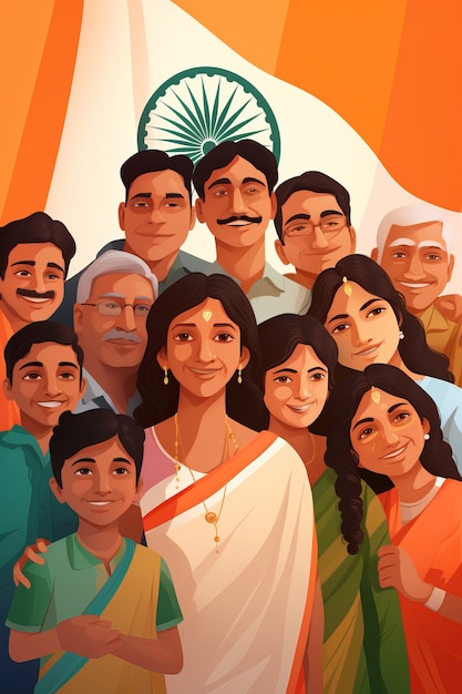 Vista frontal de personas celebrando el día de la república india.