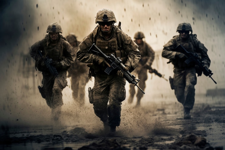 Foto gratuito vista frontal de soldados que luchan durante la guerra